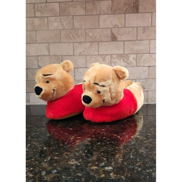 Vintage Disney Winnie the Pooh Size 7-8 Plush Fuzzy Unisex Slippers Shoes - Picture 1 of 6